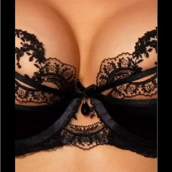 Honey Birdette Charlotte black bra 38d satin lace crystal tulle